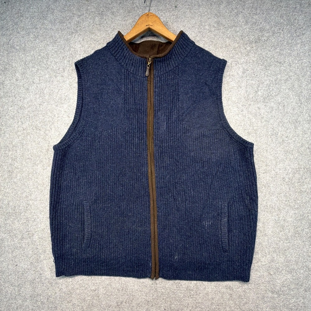 LL Bean Waterfowl Sweater Vest Men's XXL Blue 100% Merino Lambswool 245457